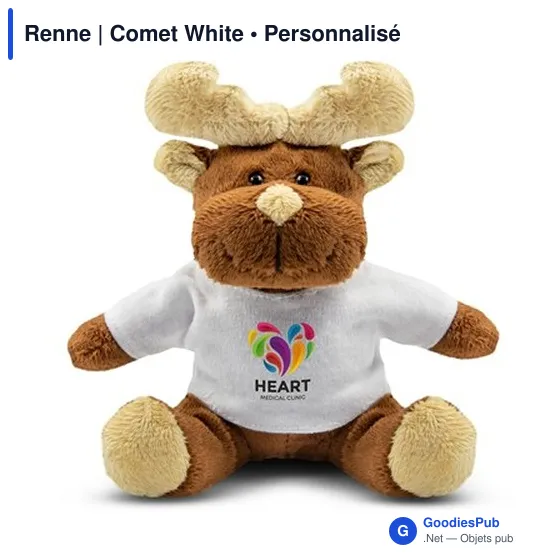 Peluche Renne personnalisable avec T-shirt pour logo - Comet White - Image 7