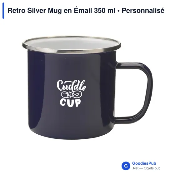 Mug émaillé personnalisable Retro Silver avec logo - Image 2