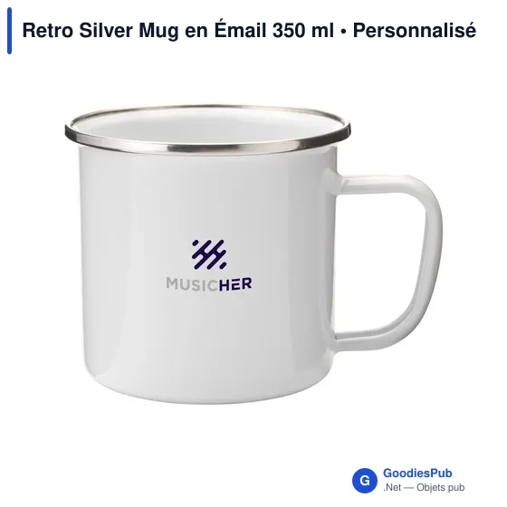 Mug émaillé personnalisable Retro Silver avec logo - Image 6