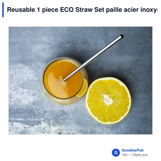 Paille en acier inoxydable personnalisable avec logo - Reusable 1 piece ECO Straw Set - Image 1