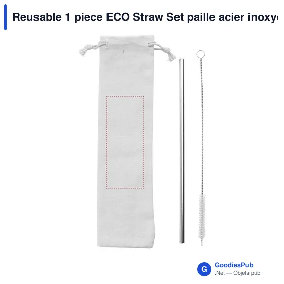 Paille en acier inoxydable personnalisable avec logo - Reusable 1 piece ECO Straw Set - Image 3