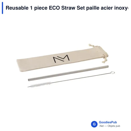 Paille en acier inoxydable personnalisable avec logo - Reusable 1 piece ECO Straw Set - Image 4