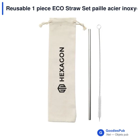 Paille en acier inoxydable personnalisable avec logo - Reusable 1 piece ECO Straw Set - Image 5