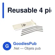 Set de 4 pailles réutilisables personnalisables en acier inoxydableavec logo - Miniature 1