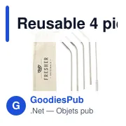 Set de 4 pailles réutilisables personnalisables en acier inoxydableavec logo - Miniature 2