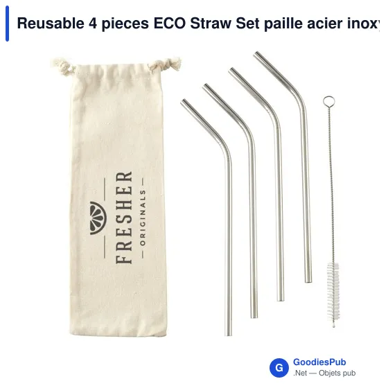 Set de 4 pailles réutilisables personnalisables en acier inoxydableavec logo - Image 2