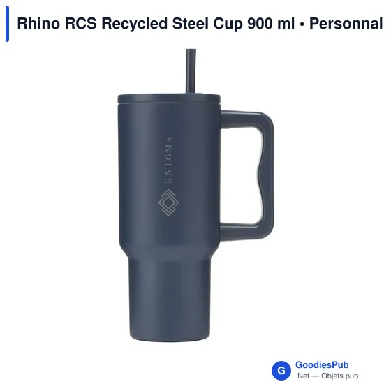 Mug isotherme personnalisable en acier inoxydable recyclé - Rhino RCSavec logo - Image 1