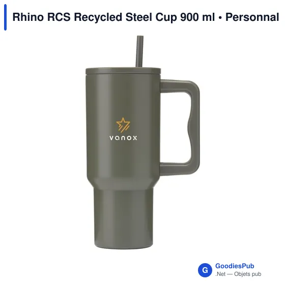 Mug isotherme personnalisable en acier inoxydable recyclé - Rhino RCSavec logo - Image 8