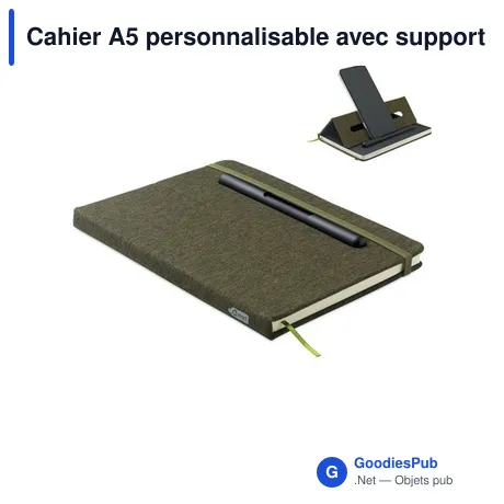 Cahier A5 personnalisable avec support de téléphone - RINBOOKavec logo