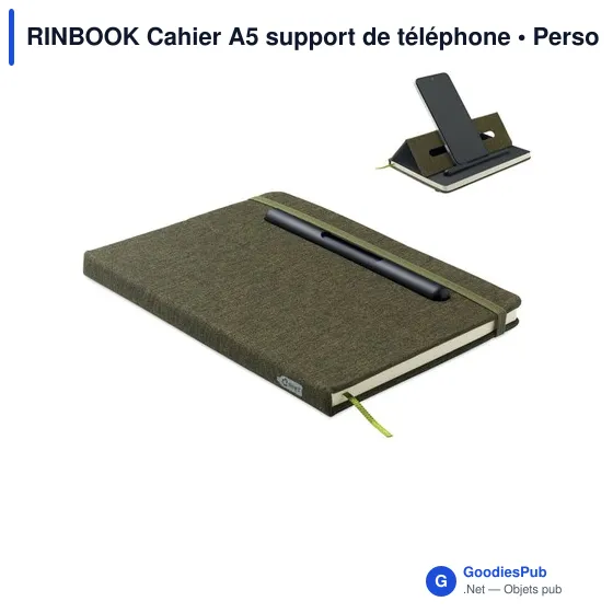 Cahier A5 personnalisable avec support de téléphone - RINBOOKavec logo - Image 1