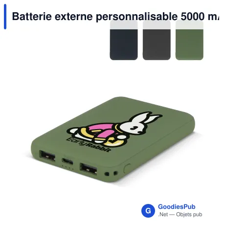 Batterie externe personnalisable 5000 mAh en R-ABS avec logo - Rock