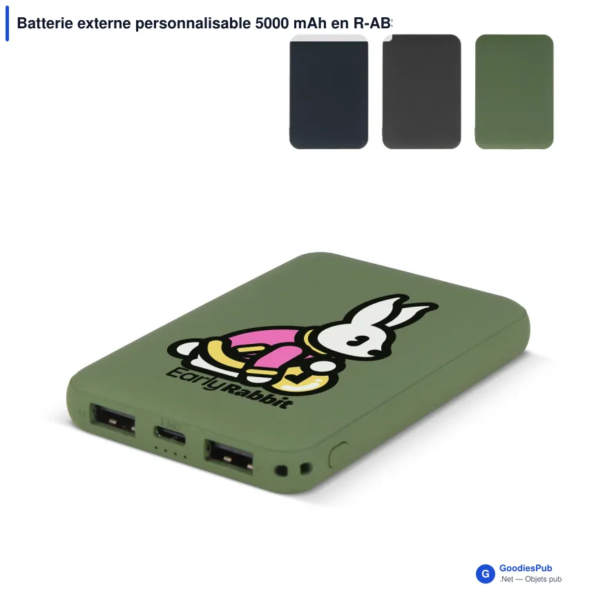 Batterie externe personnalisable 5000 mAh en R-ABS avec logo - Rock - Image 1