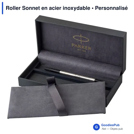Stylo roller personnalisable Sonnet en acier inoxydable avec logo - Image 4