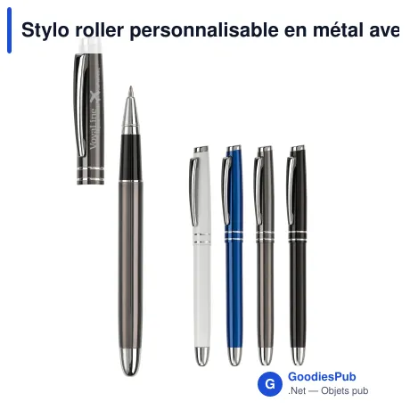 Stylo roller personnalisable en métal avec logo - Deux Anneaux