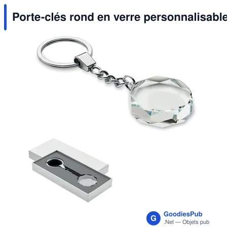 Porte-clés rond en verre personnalisable avec logo - ROUNDWARD