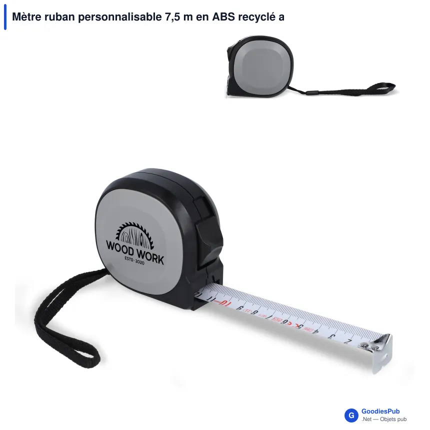 Mètre ruban personnalisable 7,5 m en ABS recyclé avec logo - MeasureMate - Image 1