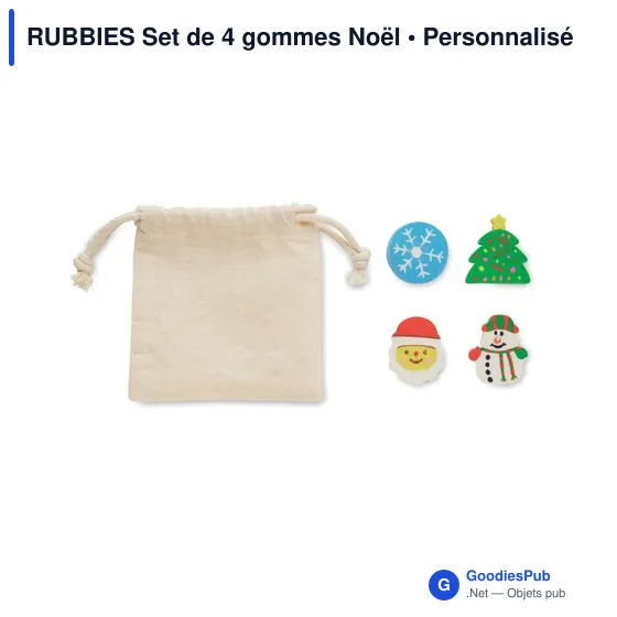 Tour de cou personnalisable avec logo - Set de 4 gommes de Noël - Image 1