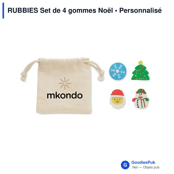 Tour de cou personnalisable avec logo - Set de 4 gommes de Noël - Image 3