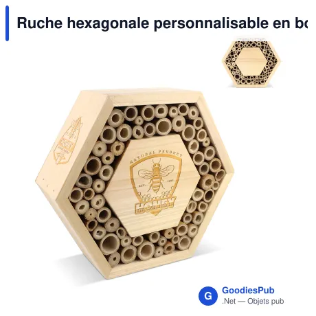 Ruche hexagonale personnalisable en bois FSC avec logo - Nature