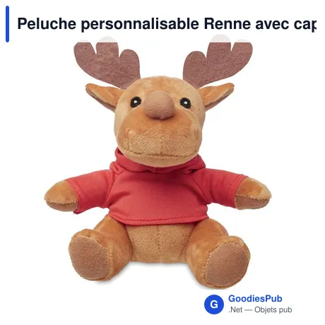 Peluche personnalisable Renne avec capuche - RUDOLPHavec logo