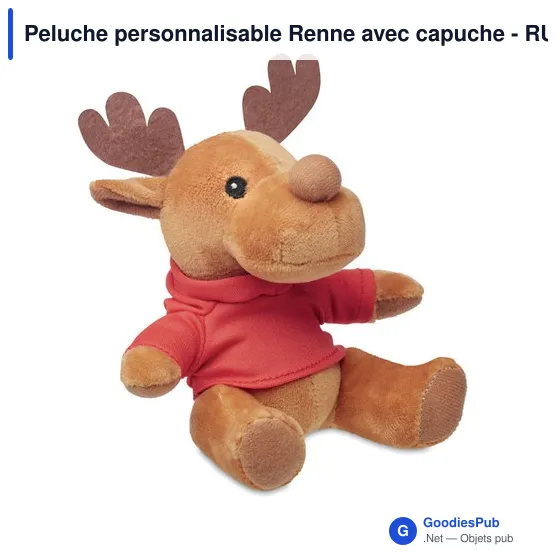 Peluche personnalisable Renne avec capuche - RUDOLPHavec logo - Image 3