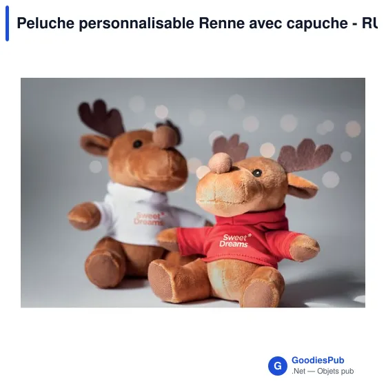 Peluche personnalisable Renne avec capuche - RUDOLPHavec logo - Image 6