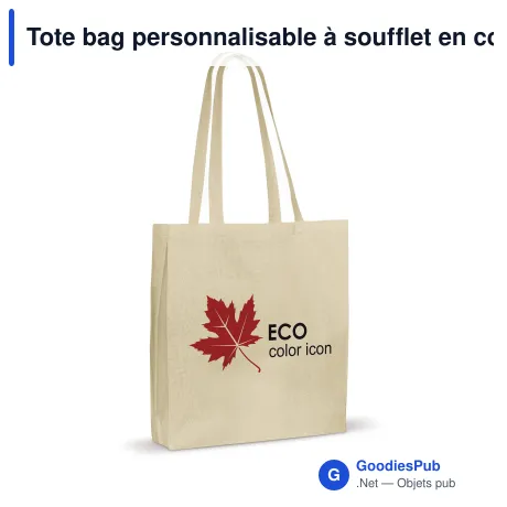 Tote bag personnalisable à soufflet en coton OEKO-TEX® 38x10x42 cm avec logo - Écru