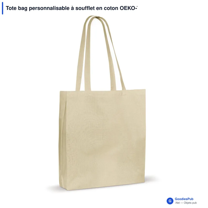 Tote bag personnalisable à soufflet en coton OEKO-TEX® 38x10x42 cm avec logo - Écru - Image 2