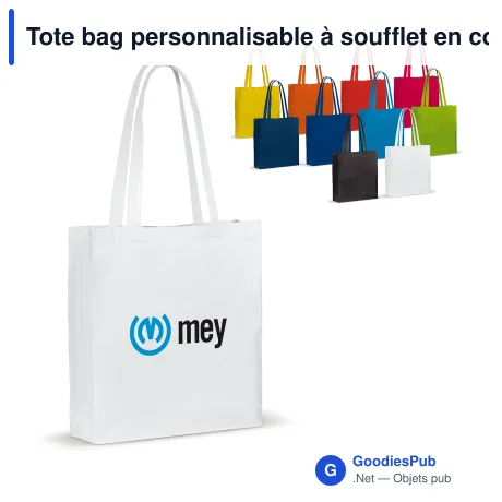 Tote bag personnalisable à soufflet en coton OEKO-TEX® 38x10x42 cm avec logo - Couleurs