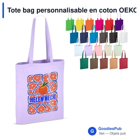 Tote bag personnalisable en coton OEKO-TEX® 140 g/m² 38x42 cm avec logo - Couleurs