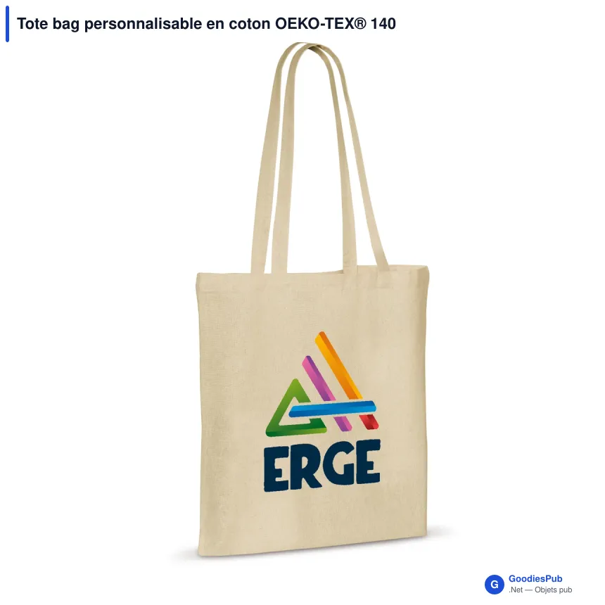 Tote bag personnalisable en coton OEKO-TEX® 140 g/m² 38x42 cm avec logo - Écru - Image 1