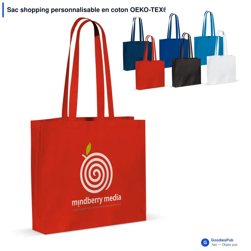 Sac shopping personnalisable en coton OEKO-TEX® 40x10x35 cm avec logo - Couleurs - Image 1