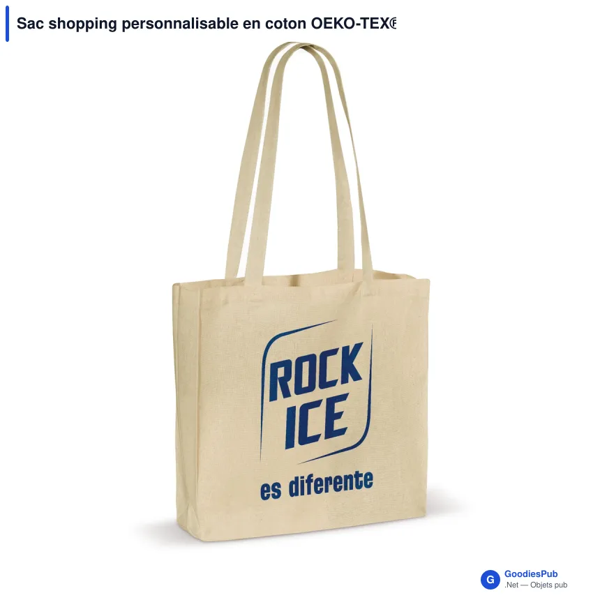Sac shopping personnalisable en coton OEKO-TEX® 40x10x35 cm avec logo - Écru - Image 1