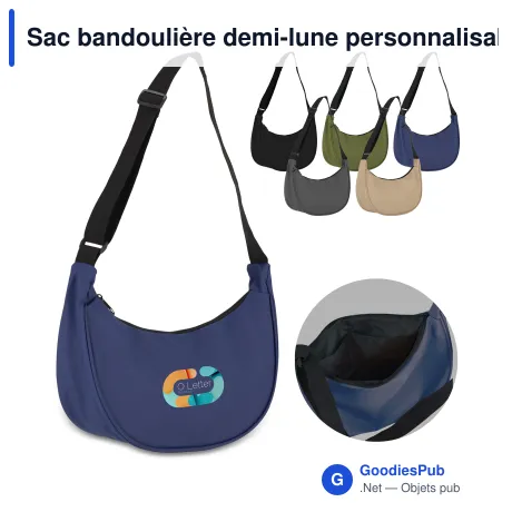 Sac bandoulière demi-lune personnalisable R-PET 600D enduit PU avec logo
