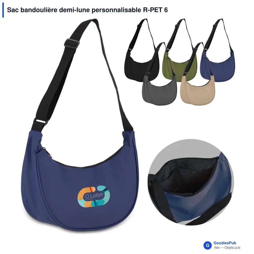 Sac bandoulière demi-lune personnalisable R-PET 600D enduit PU avec logo - Image 1