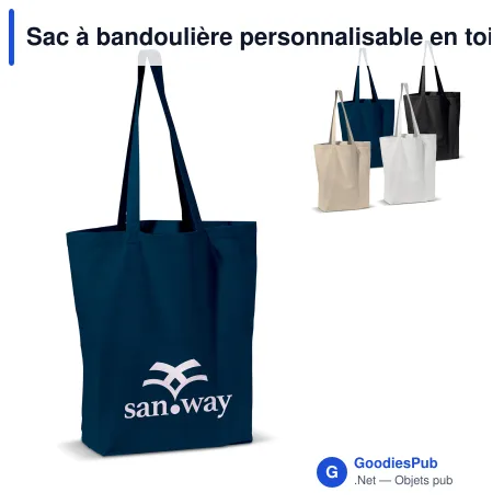 Sac à bandoulière personnalisable en toile de coton 250 g/m² avec logo - Blanc