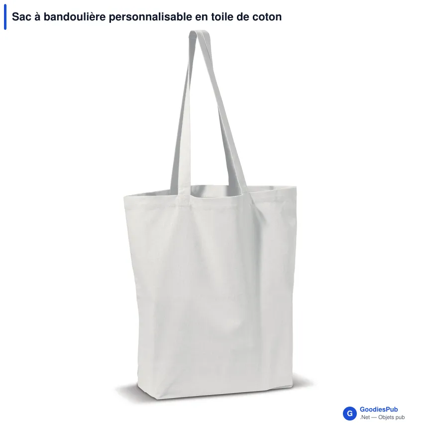 Sac à bandoulière personnalisable en toile de coton 250 g/m² avec logo - Blanc - Image 2