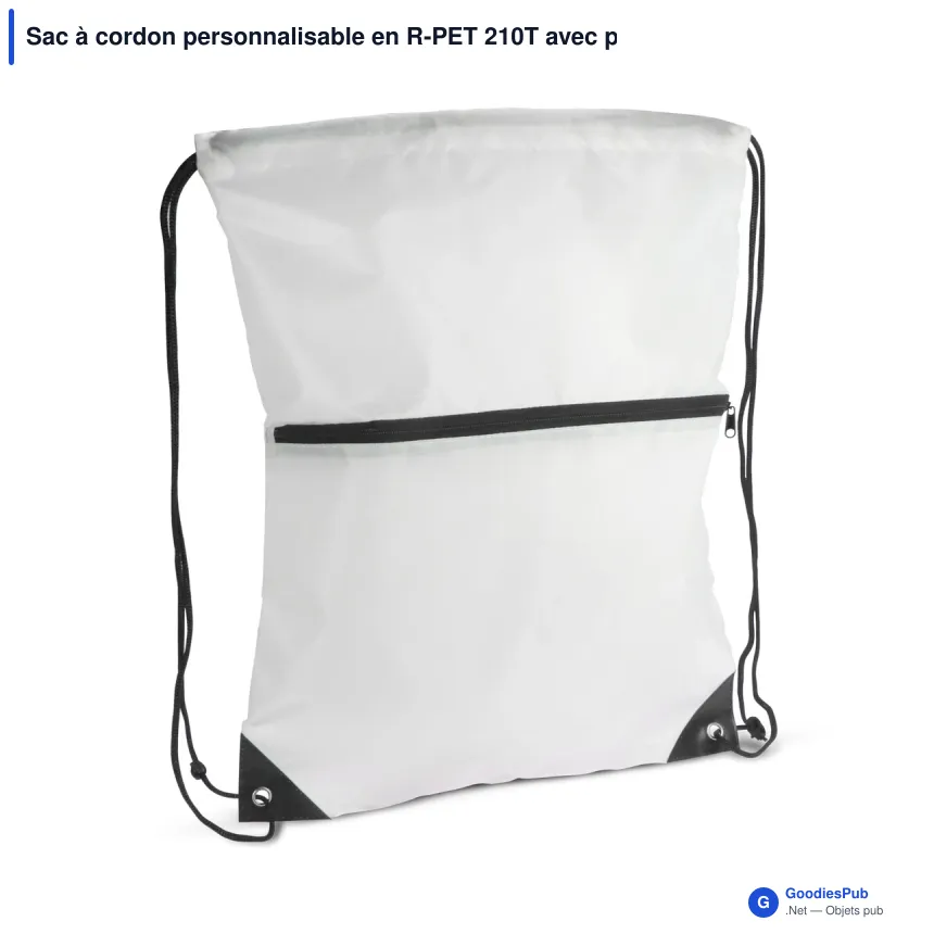 Sac à cordon personnalisable en R-PET 210T avec poche zippée avec logo - Zip - Image 2