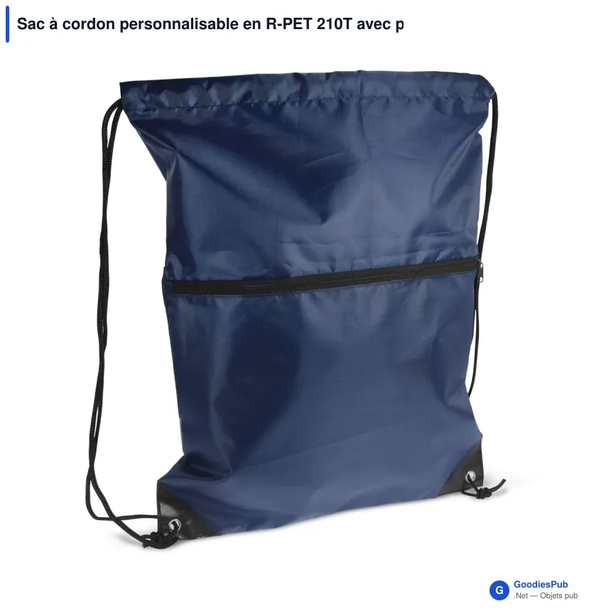 Sac à cordon personnalisable en R-PET 210T avec poche zippée avec logo - Zip - Image 3