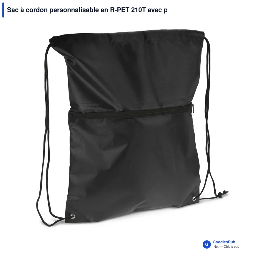 Sac à cordon personnalisable en R-PET 210T avec poche zippée avec logo - Zip - Image 4