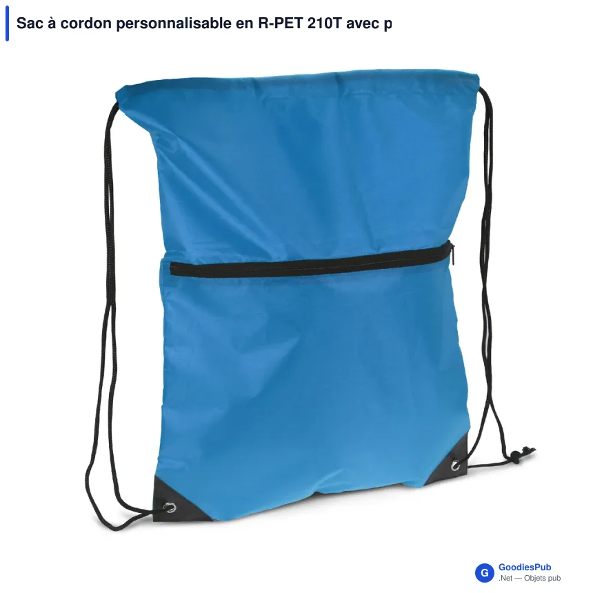 Sac à cordon personnalisable en R-PET 210T avec poche zippée avec logo - Zip - Image 5