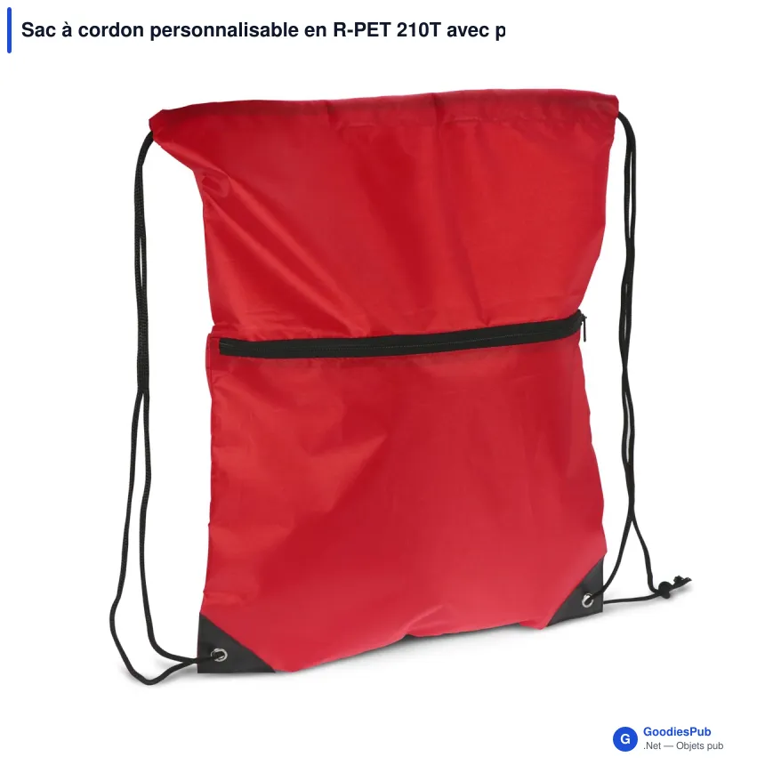 Sac à cordon personnalisable en R-PET 210T avec poche zippée avec logo - Zip - Image 6
