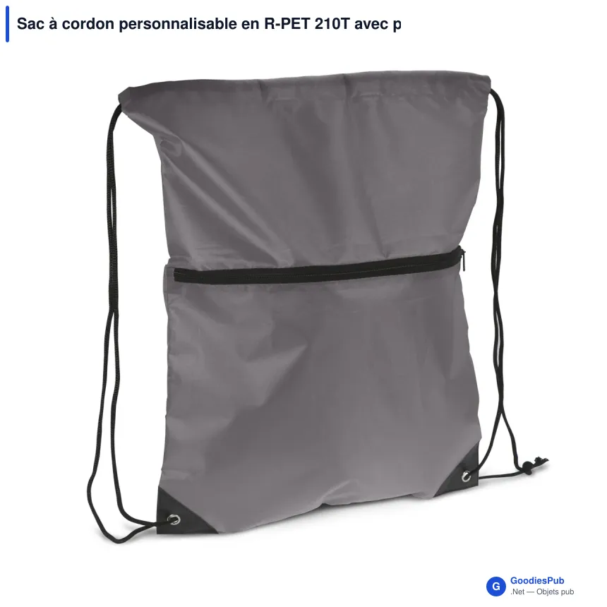 Sac à cordon personnalisable en R-PET 210T avec poche zippée avec logo - Zip - Image 7