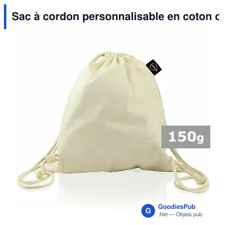 Sac à cordon personnalisable en coton organique B'RIGHT | Meredithavec logo