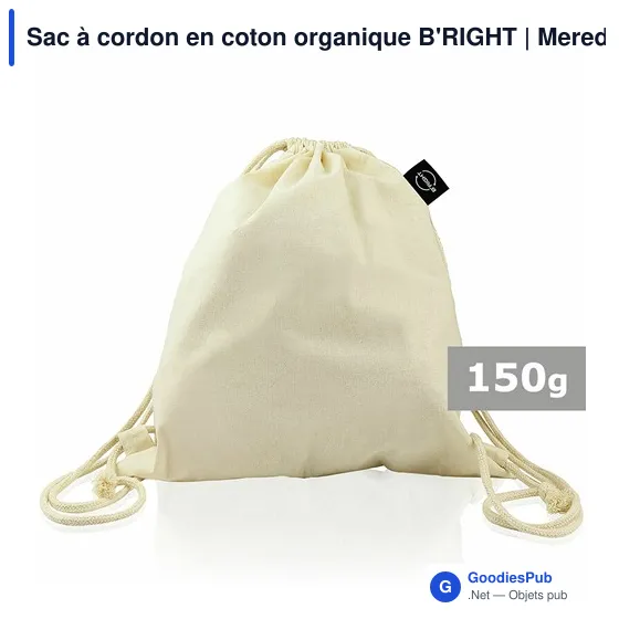 Sac à cordon personnalisable en coton organique B'RIGHT | Meredithavec logo - Image 1