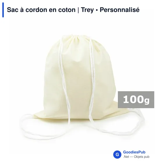 Sac à cordon personnalisable en coton avec logo - Trey - Image 1