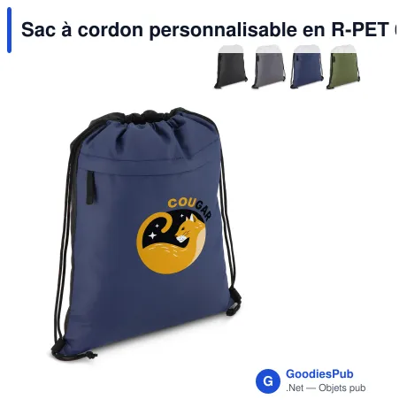Sac à cordon personnalisable en R-PET 600D enduit PU avec logo - 33 x 42 cm