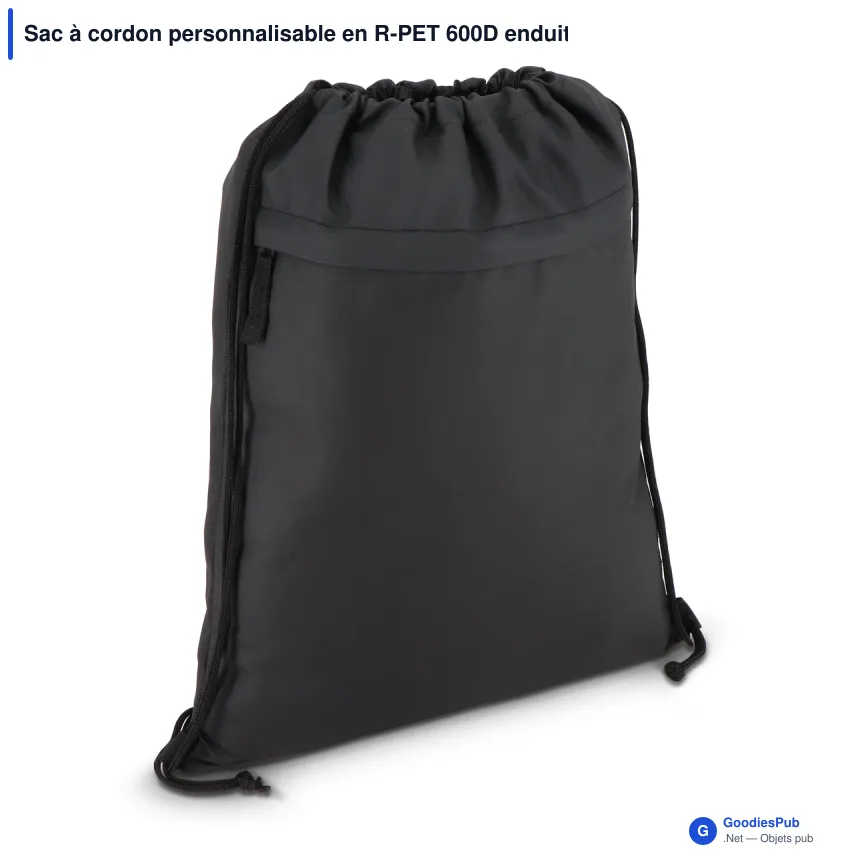Sac à cordon personnalisable en R-PET 600D enduit PU avec logo - 33 x 42 cm - Image 2