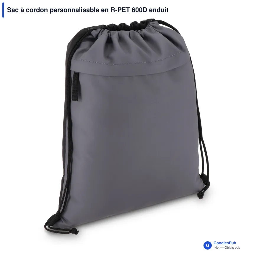 Sac à cordon personnalisable en R-PET 600D enduit PU avec logo - 33 x 42 cm - Image 3