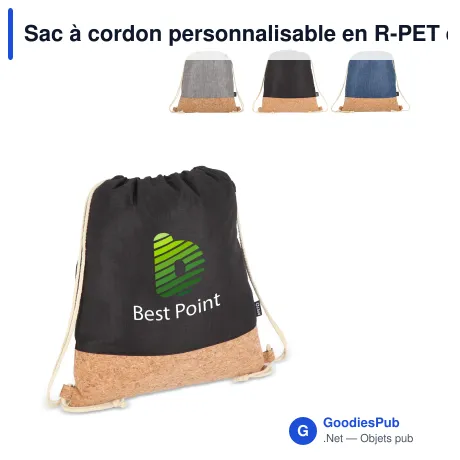 Sac à cordon personnalisable en R-PET et liège 35 x 40 cm avec logo - Liège